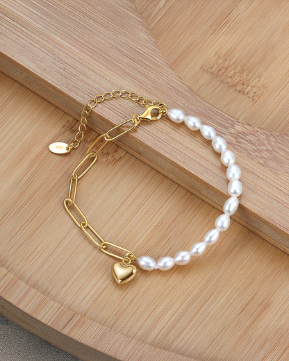 14K Gold Plated 925 Sterling Silver &amp; Natural Freshwater Pearl BRACELET | AMORA