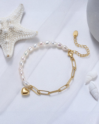 14K Gold Plated 925 Sterling Silver &amp; Natural Freshwater Pearl BRACELET | AMORA