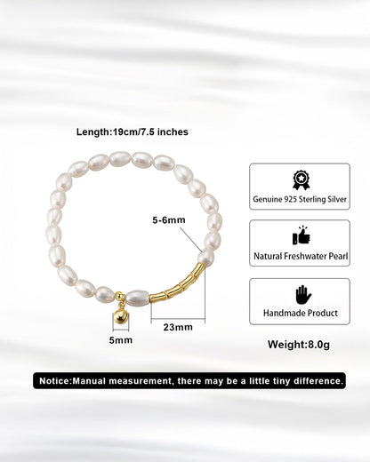 14K Gold Plated 925 Sterling Silver &amp; Natural Freshwater Pearl BRACELET | BELLA