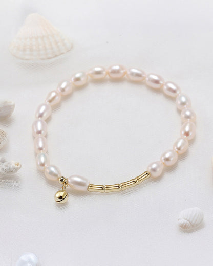 14K Gold Plated 925 Sterling Silver &amp; Natural Freshwater Pearl BRACELET | BELLA