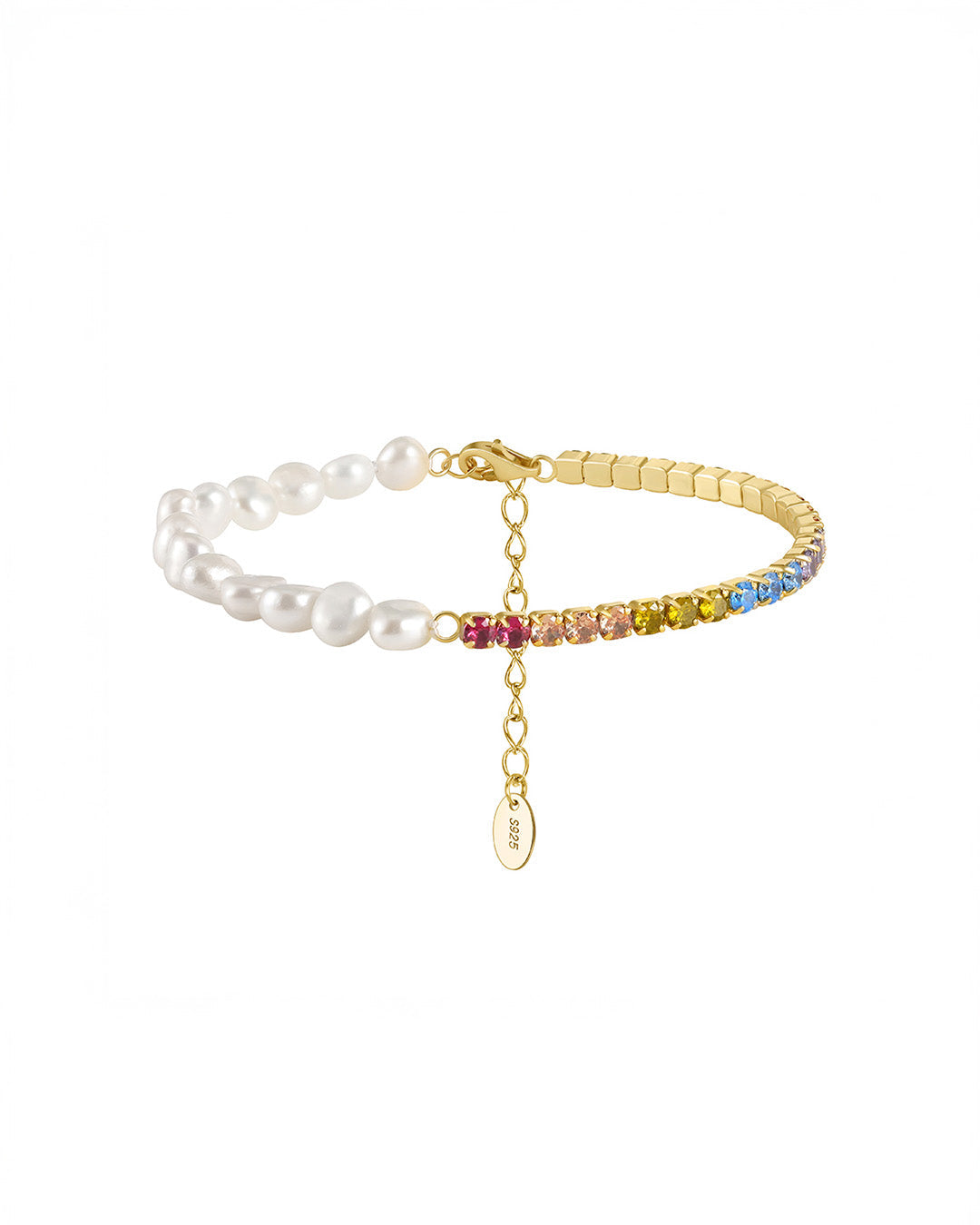 VIVRA BRACELET | 14K Gold Plated, Pearl &amp; Multi-Color CZ