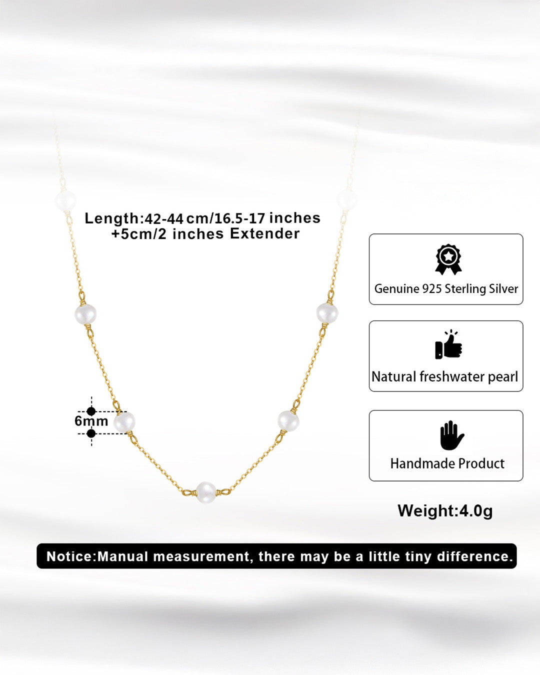 14K Gold Plated 925 Sterling Silver &amp; NATURAL FRESHWATER PEARL NECKLACE |  MIRELLE