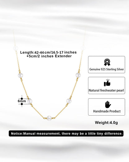 14K Gold Plated 925 Sterling Silver &amp; NATURAL FRESHWATER PEARL NECKLACE |  MIRELLE