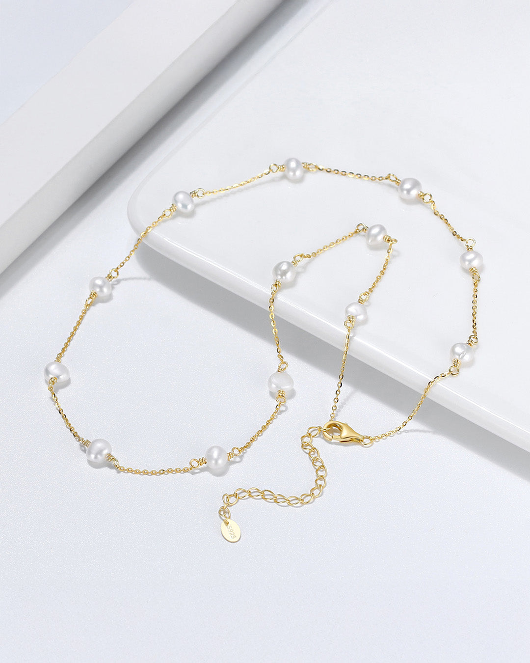 14K Gold Plated 925 Sterling Silver &amp; NATURAL FRESHWATER PEARL NECKLACE |  MIRELLE