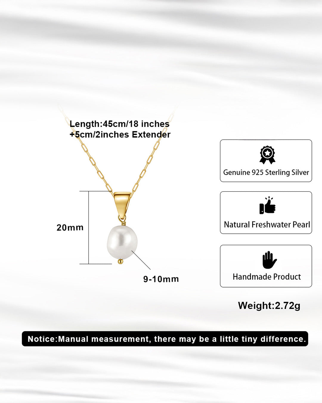 14K Gold Plated 925 Sterling Silver &amp; NATURAL FRESHWATER PEARL NECKLACE | IVORA