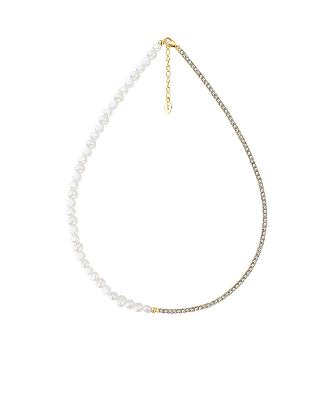 VELIN NECKLACE - 14K GOLD PLATED, PEARL &amp; AAAA CUBIC ZIRCONIA