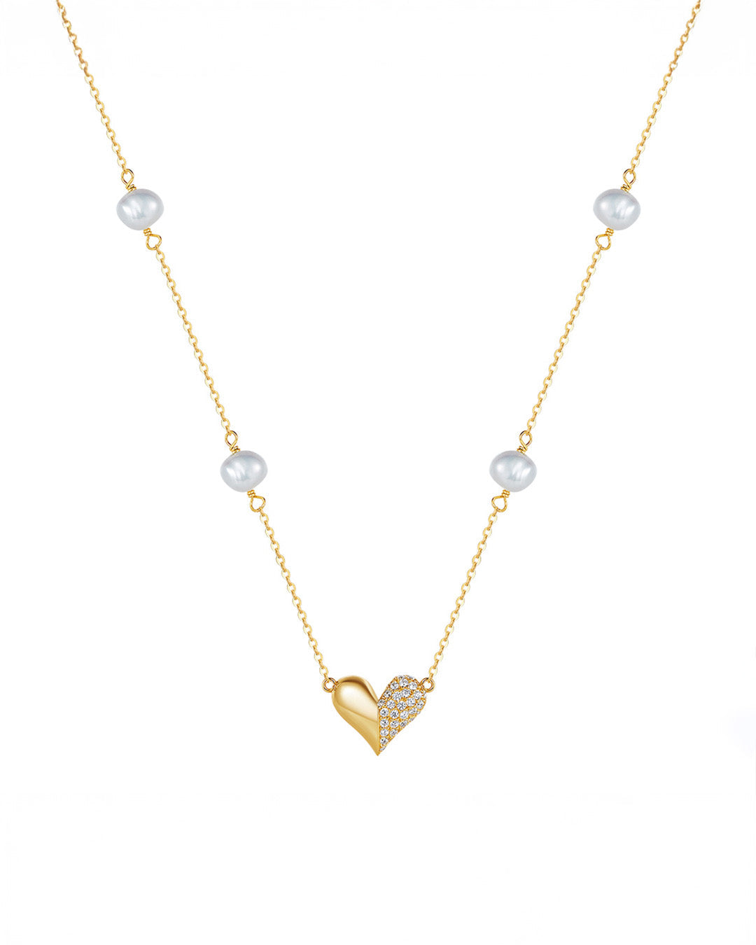 14K Gold Plated 925 Sterling Silver CULTURED FRESHWATER PEARL &amp; 4A CUBIC ZIRCONIA NECKLACE |  LIORA
