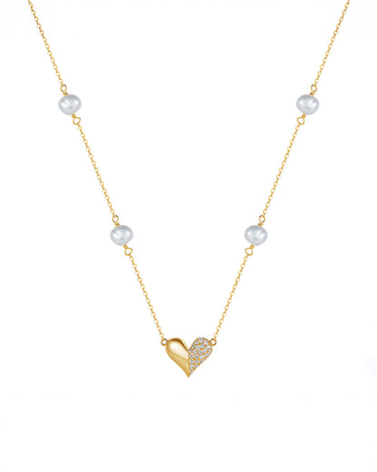 14K Gold Plated 925 Sterling Silver CULTURED FRESHWATER PEARL &amp; 4A CUBIC ZIRCONIA NECKLACE |  LIORA