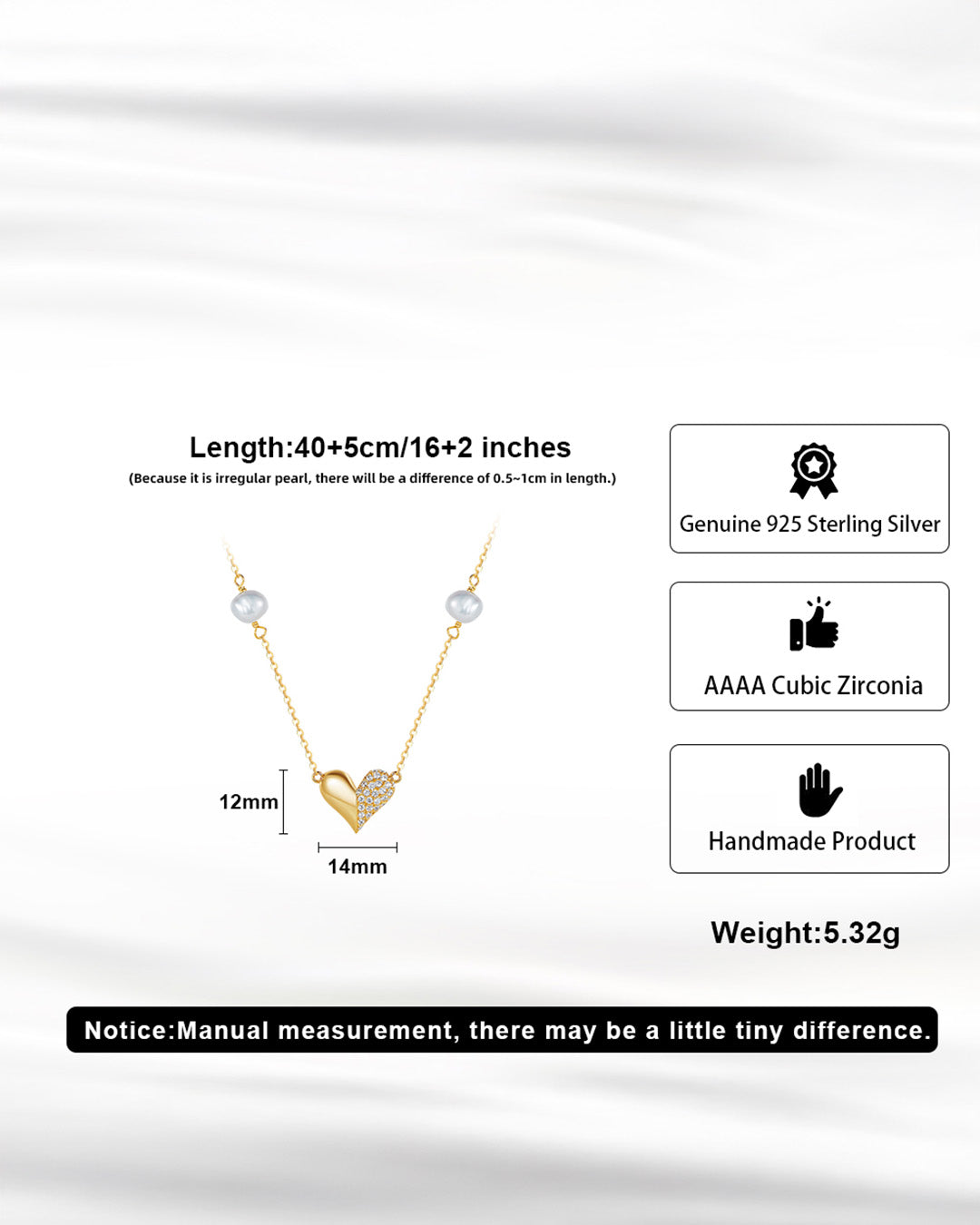 14K Gold Plated 925 Sterling Silver CULTURED FRESHWATER PEARL &amp; 4A CUBIC ZIRCONIA NECKLACE |  LIORA