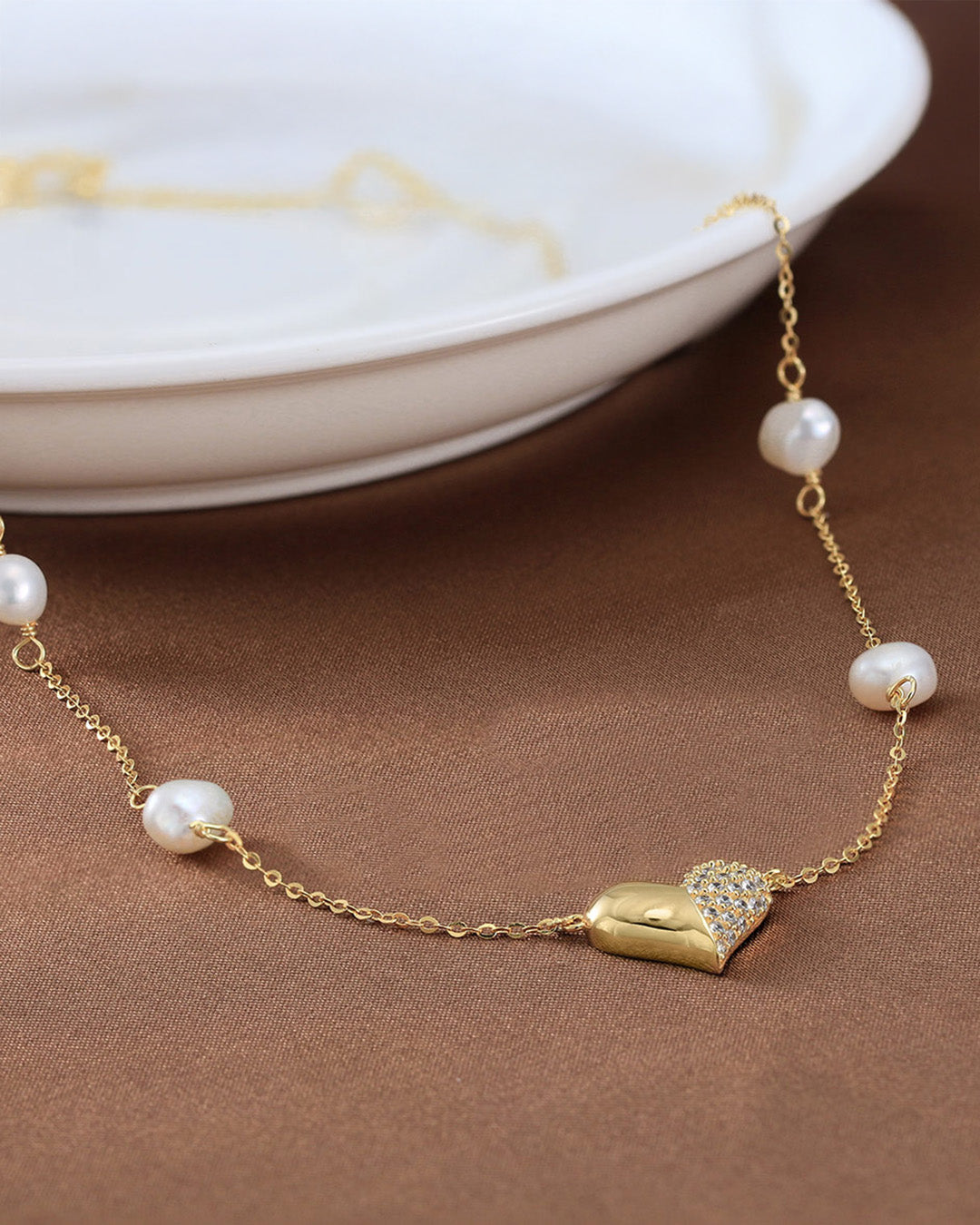 14K Gold Plated 925 Sterling Silver CULTURED FRESHWATER PEARL &amp; 4A CUBIC ZIRCONIA NECKLACE |  LIORA