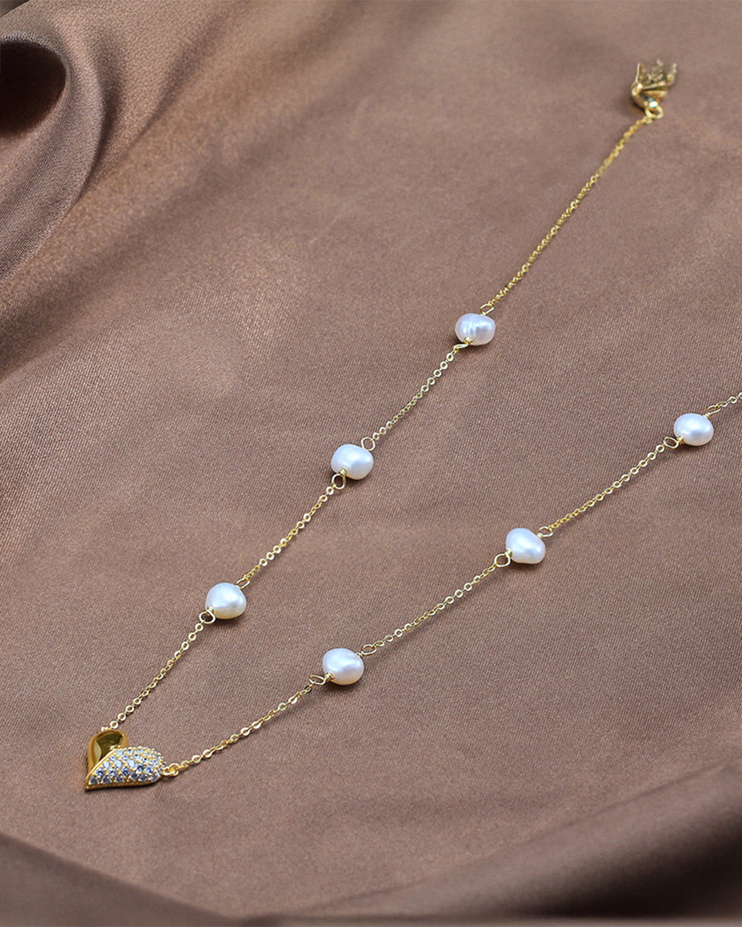14K Gold Plated 925 Sterling Silver CULTURED FRESHWATER PEARL &amp; 4A CUBIC ZIRCONIA NECKLACE |  LIORA