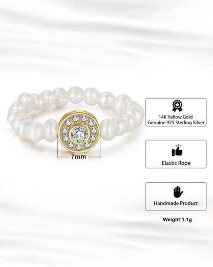 OPHIRA RING - 14K GOLD PLATED 925 STERLING SILVER, PEARL &amp;amp; CUBIC ZIRCONIA