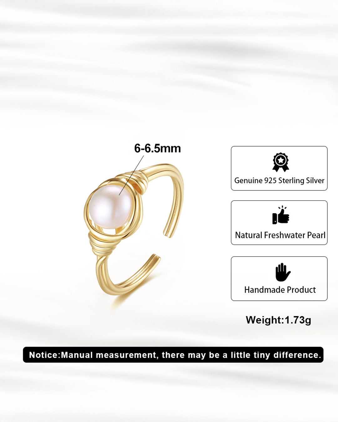 QYORA RING - 14K GOLD PLATED 925 STERLING SILVER &amp; NATURAL FRESHWATER PEARL