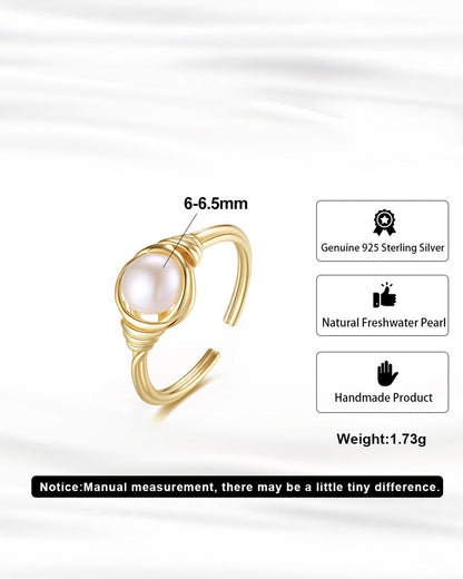 QYORA RING - 14K GOLD PLATED 925 STERLING SILVER &amp; NATURAL FRESHWATER PEARL