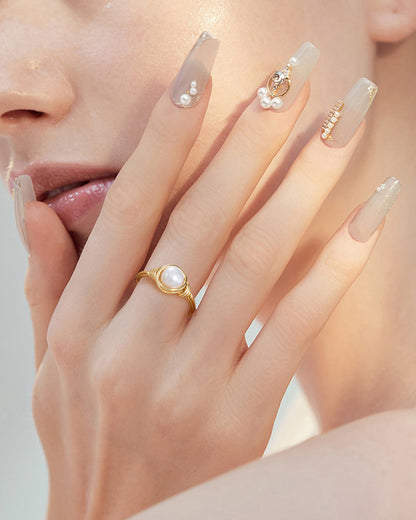 QYORA RING - 14K GOLD PLATED 925 STERLING SILVER &amp; NATURAL FRESHWATER PEARL