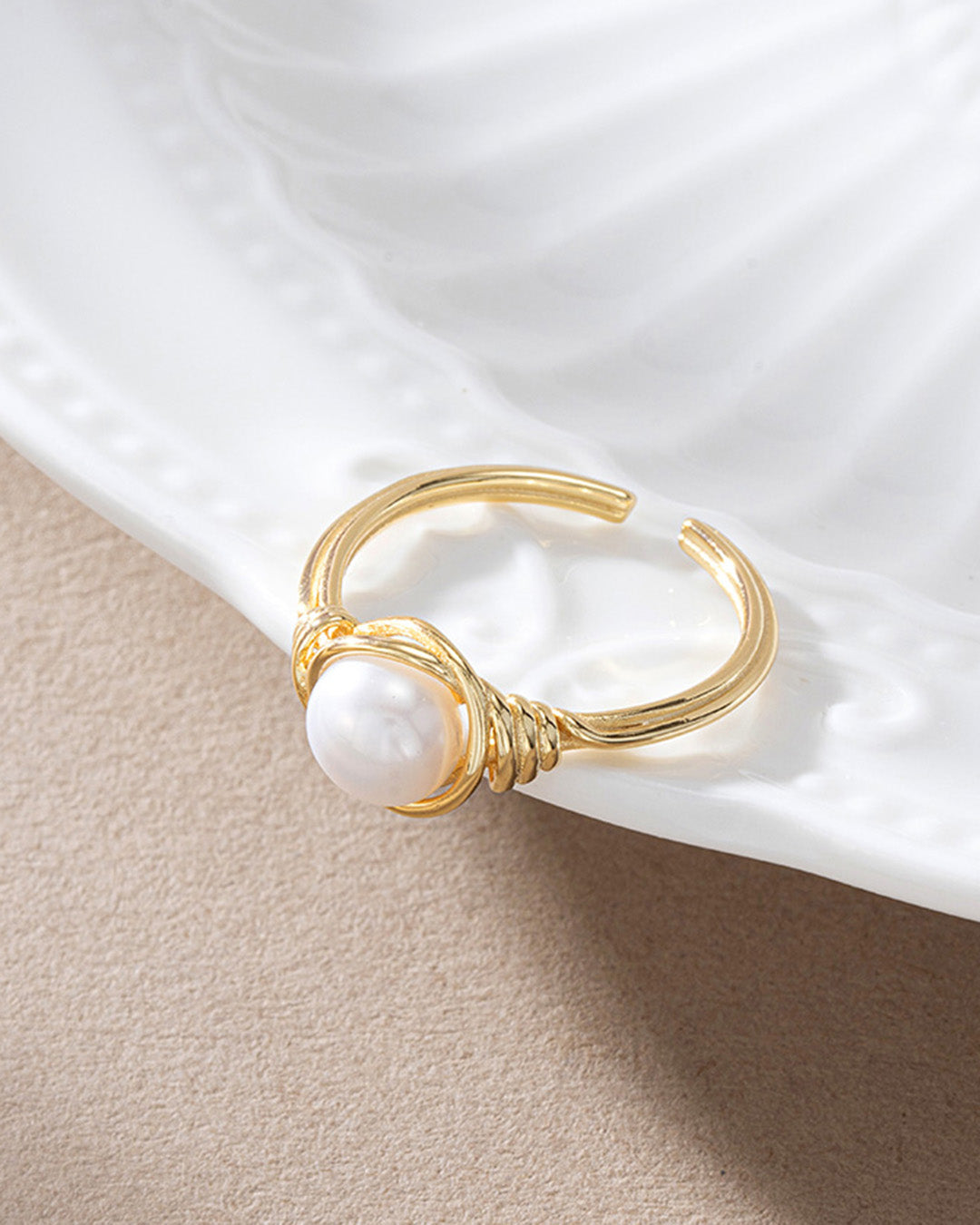 QYORA RING - 14K GOLD PLATED 925 STERLING SILVER &amp; NATURAL FRESHWATER PEARL