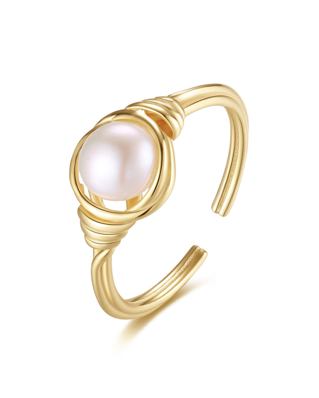 QYORA RING - 14K GOLD PLATED 925 STERLING SILVER &amp; NATURAL FRESHWATER PEARL
