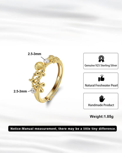 OLYSS RING - 14K GOLD PLATED 925 STERLING SILVER &amp; NATURAL FRESHWATER PEARL