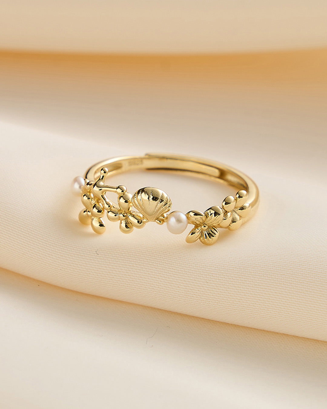 OLYSS RING - 14K GOLD PLATED 925 STERLING SILVER &amp; NATURAL FRESHWATER PEARL