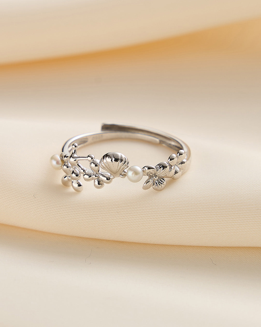 OLYSS RING - RHODIUM PLATED 925 STERLING SILVER &amp; NATURAL FRESHWATER PEARL