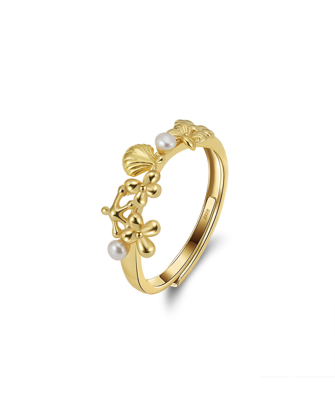 OLYSS RING - 14K GOLD PLATED 925 STERLING SILVER &amp; NATURAL FRESHWATER PEARL