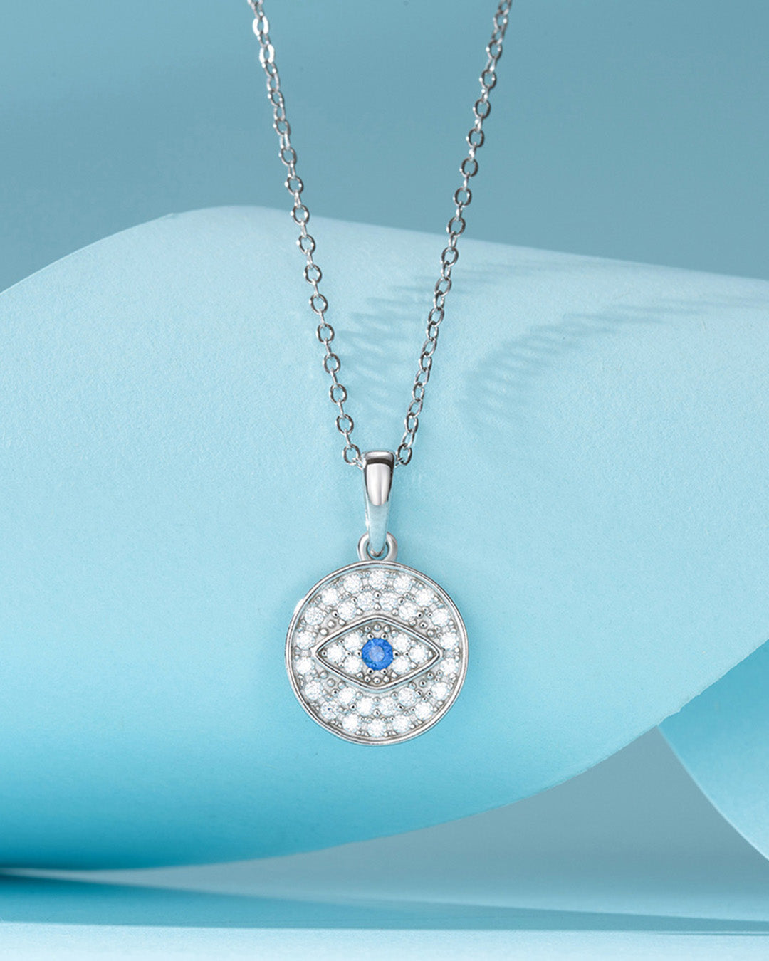 RHODIUM PLATED 925 STERLING SILVER &amp; AAAA CUBIC ZIRCON NECKLACE | OEIL BLUE