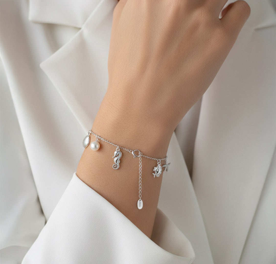 925 Sterling Silver &amp; Pearl BRACELET | MOMENTS SEA CHARM