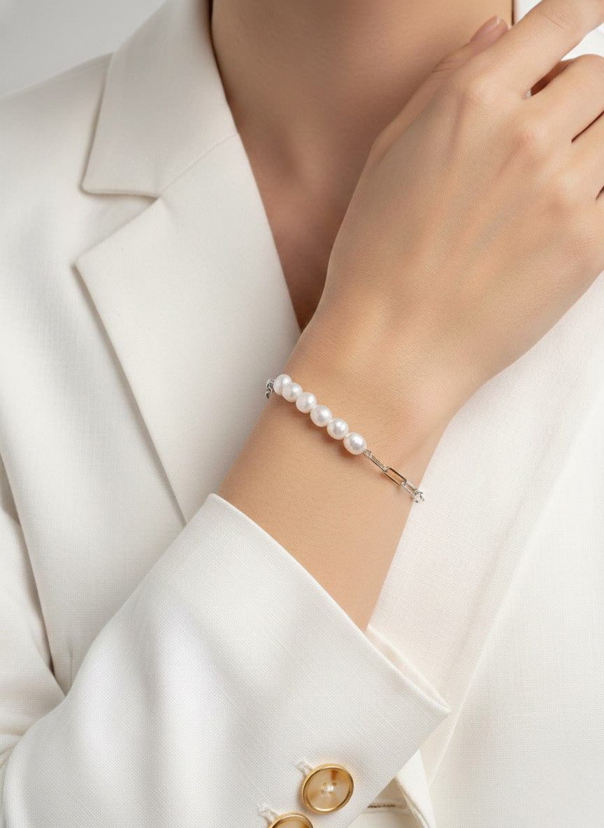 925 Sterling Silver &amp; Natural Freshwater Pearl BRACELET | ZERA