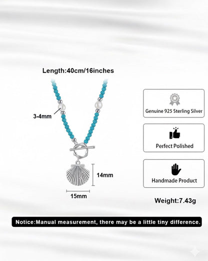 RHODIUM PLATED 925 STERLING SILVER, NATURAL FRESHWATER PEARL &amp; TURQUOISE NECKLACE | RAVINE