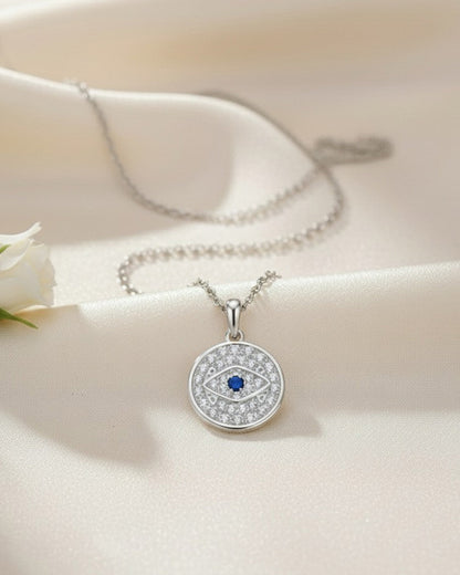 RHODIUM PLATED 925 STERLING SILVER &amp; AAAA CUBIC ZIRCON NECKLACE | OEIL BLUE