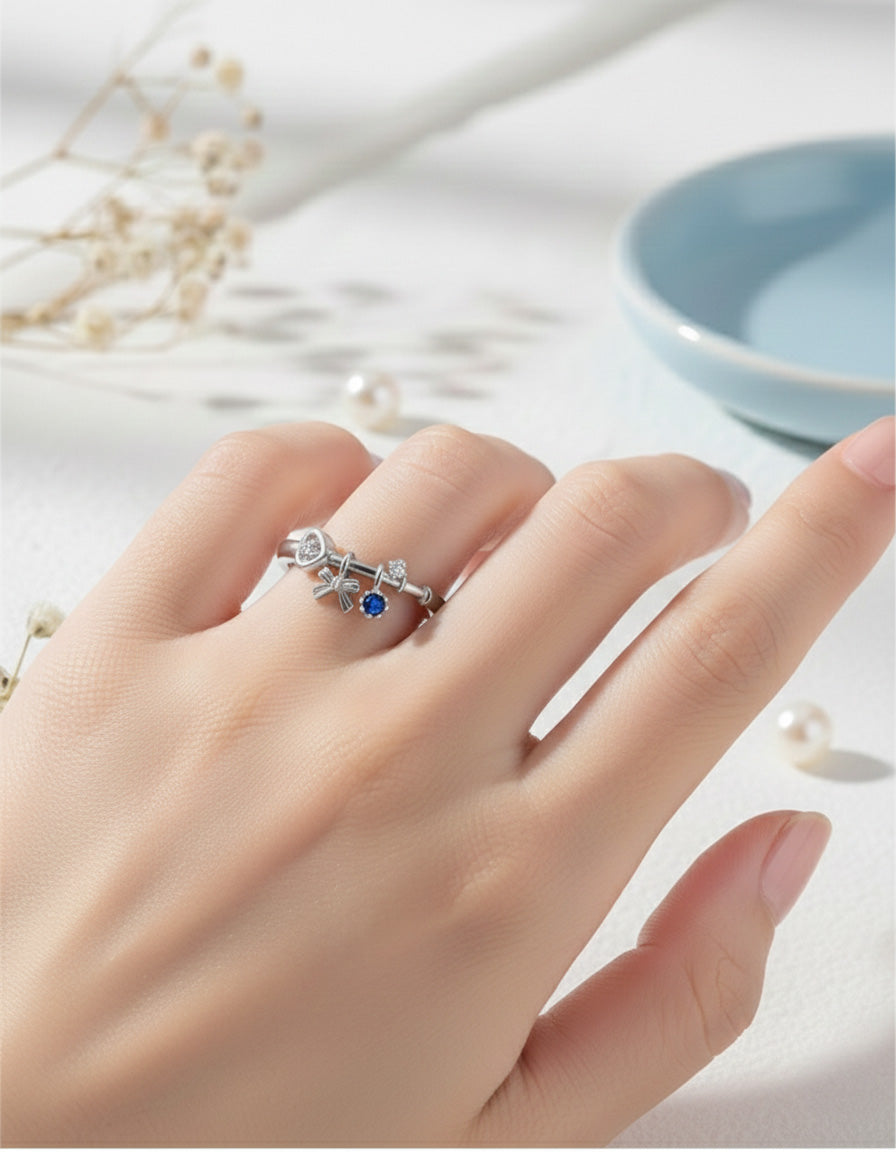 925 STERLING SILVER, 5A CUBIC ZIRCONIA &amp; CREATED SAPPHIRE RING | JOUXETTE