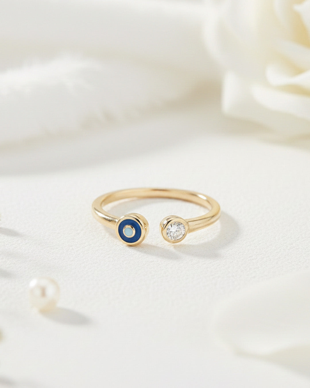 NÉA RING - 14K GOLD PLATED 925 STERLING SILVER, 5A CUBIC ZIRCONIA &amp; ENAMEL