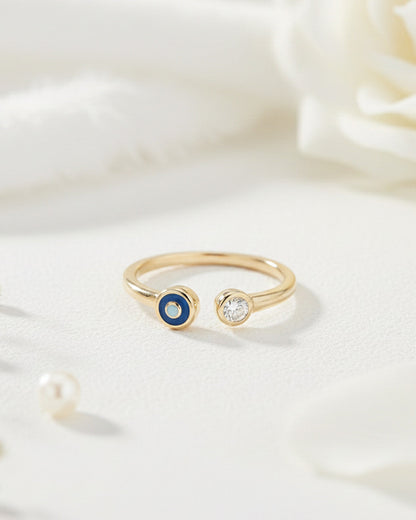 NÉA RING - 14K GOLD PLATED 925 STERLING SILVER, 5A CUBIC ZIRCONIA &amp; ENAMEL