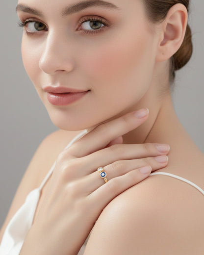 NÉA RING - 14K GOLD PLATED 925 STERLING SILVER, 5A CUBIC ZIRCONIA &amp; ENAMEL