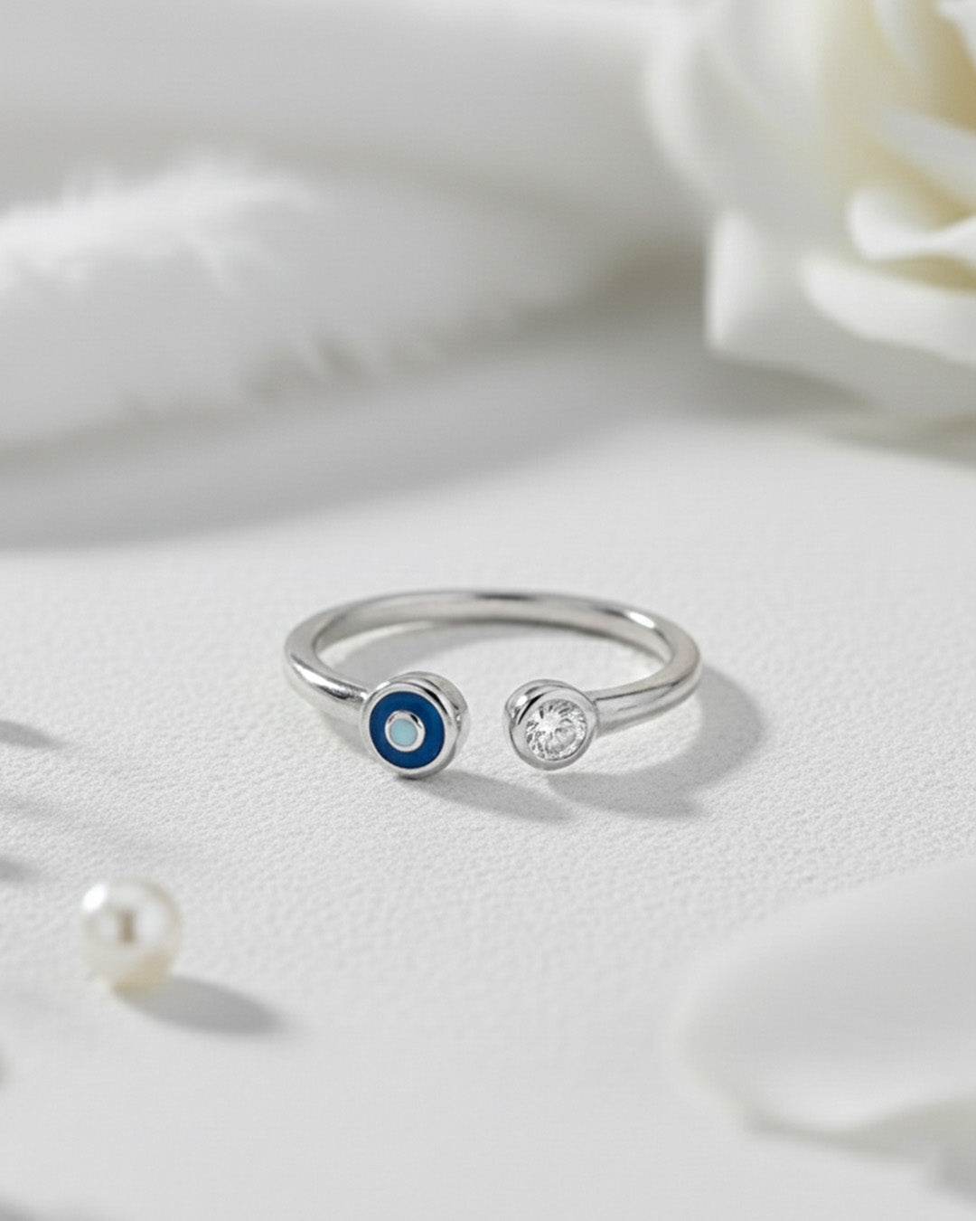 NÉA RING - RHODIUM PLATED 925 STERLING SILVER, 5A CUBIC ZIRCONIA &amp; ENAMEL