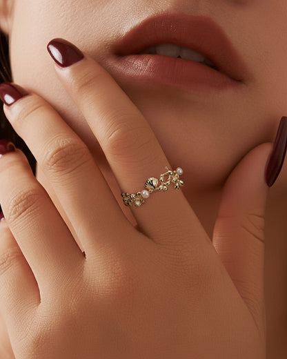 OLYSS RING - 14K GOLD PLATED 925 STERLING SILVER &amp; NATURAL FRESHWATER PEARL