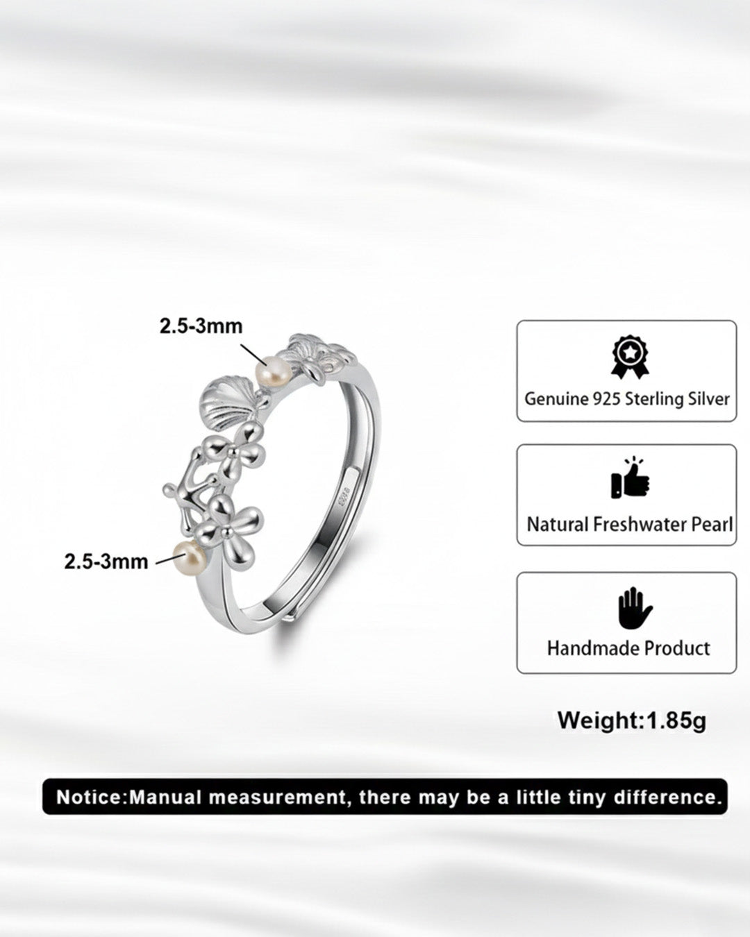 OLYSS RING - RHODIUM PLATED 925 STERLING SILVER &amp; NATURAL FRESHWATER PEARL