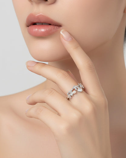 OLYSS RING - RHODIUM PLATED 925 STERLING SILVER &amp; NATURAL FRESHWATER PEARL