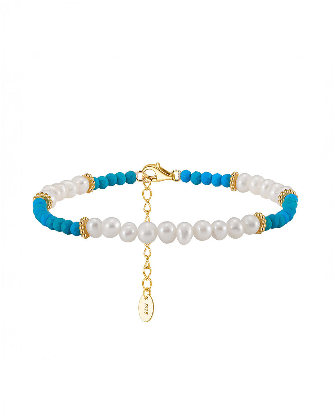 14K Gold Plated 925 Sterling Silver - Pearl &amp;amp; Turquoise BRACELET |  MARIS