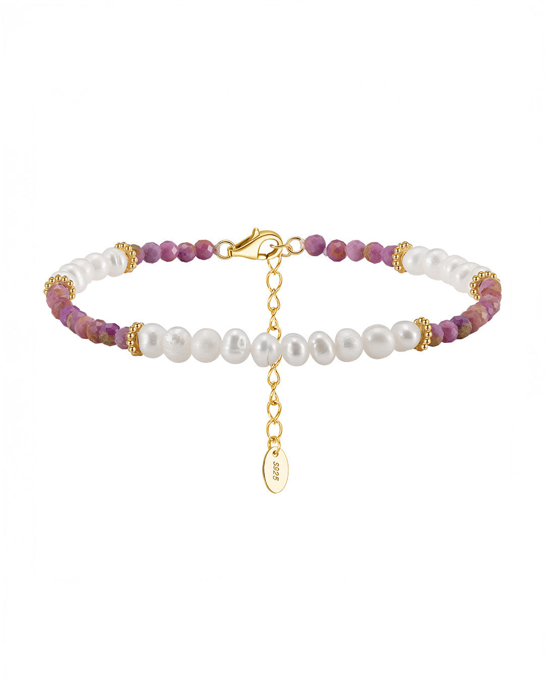 14K Gold Plated 925 Sterling Silver - Pearl &amp; Purple Mica BRACELET |  AMETHA