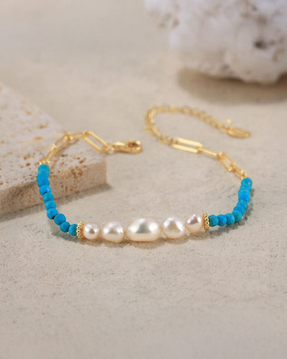 14K Gold Plated 925 Sterling Silver - Pearl, &amp; Turquoise BRACELET | BERIN
