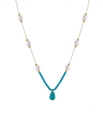 TALYRA NECKLACE - 14K GOLD PLATED, PEARL &amp; TURQUOISE