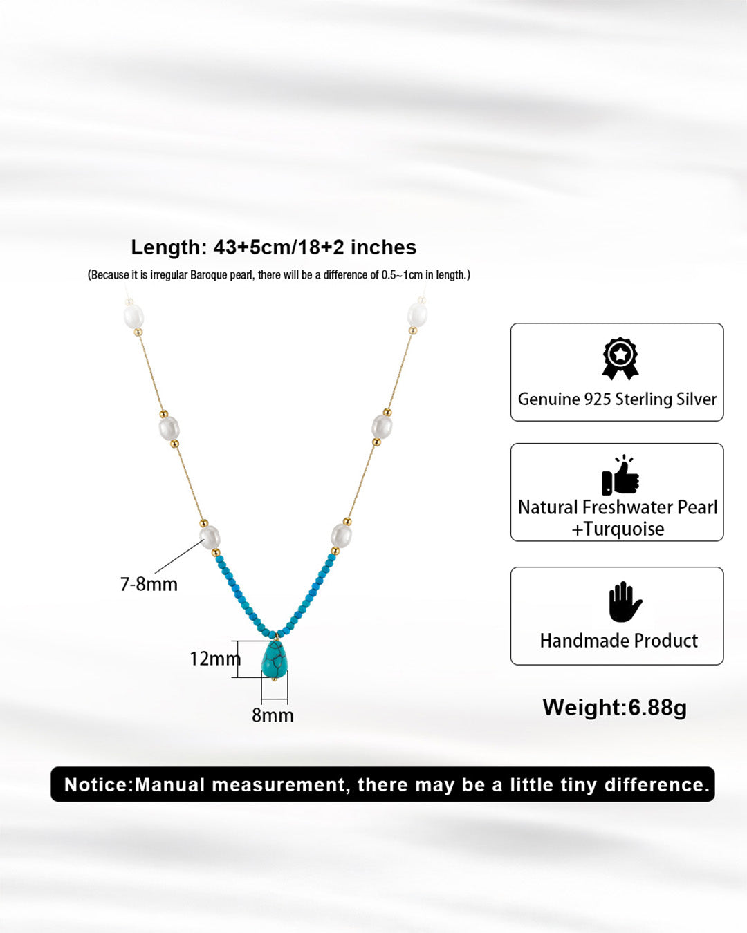 TALYRA NECKLACE - 14K GOLD PLATED, PEARL &amp; TURQUOISE