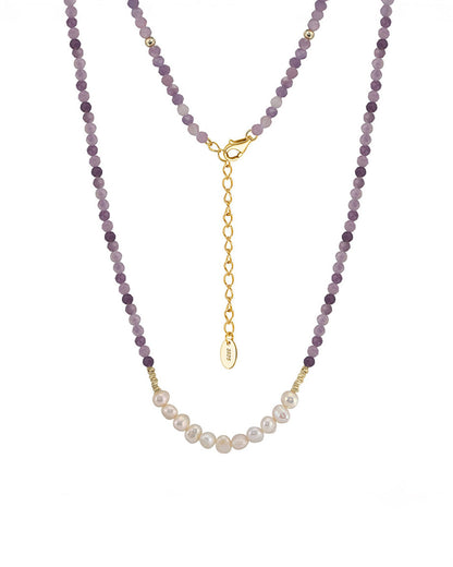 UMERA NECKLACE - 14K GOLD PLATED 925 STERLING SILVER, NATURAL FRESHWATER PEARL &amp; PURPLE MICA