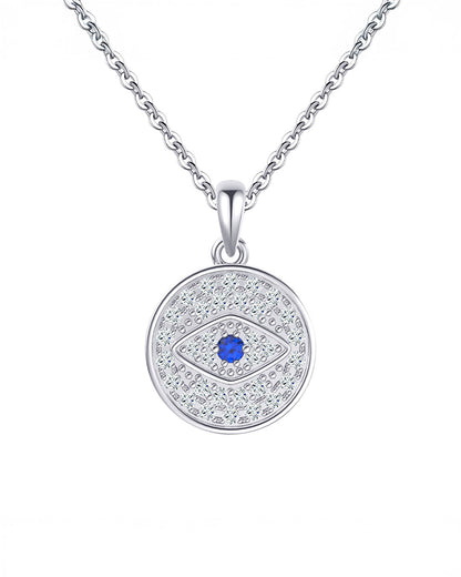 RHODIUM PLATED 925 STERLING SILVER &amp; AAAA CUBIC ZIRCON NECKLACE | OEIL BLUE
