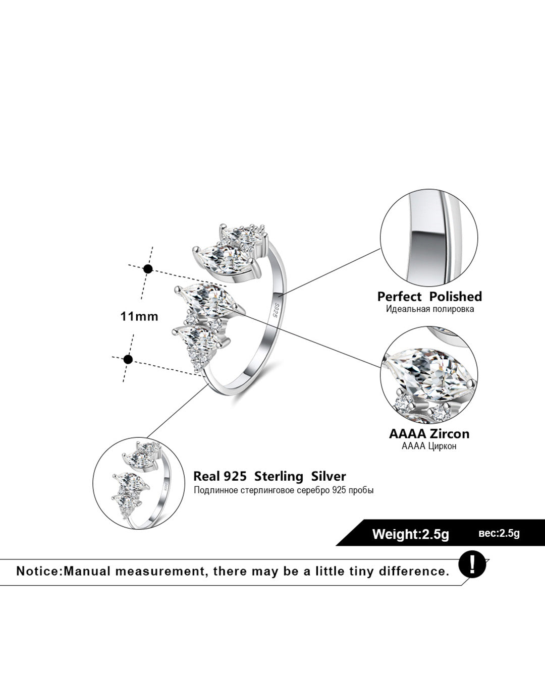 SYLIN RING - RHODIUM PLATED 925 STERLING SILVER &amp; AAAA ZIRCON