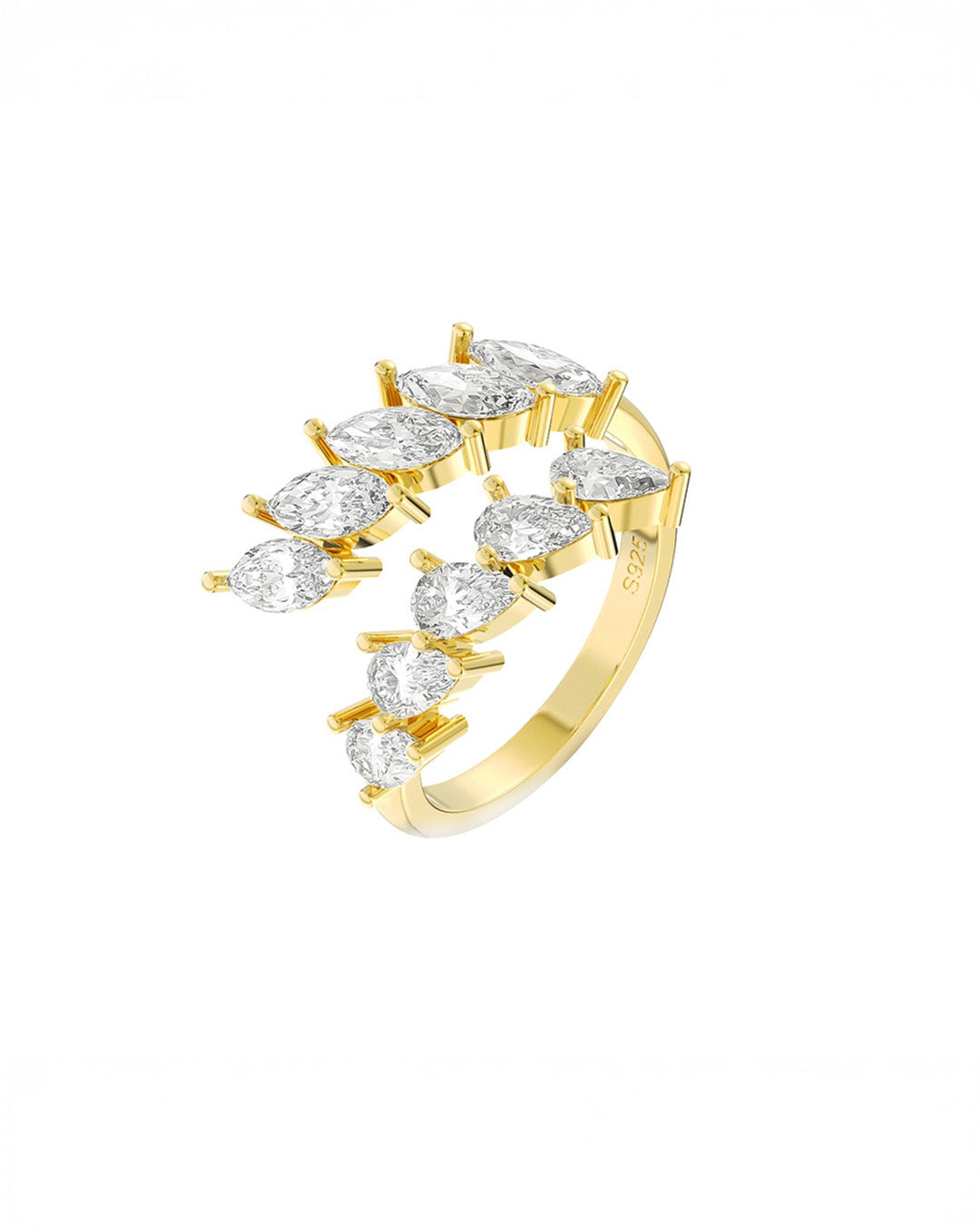 MARCELE RING - 14K GOLD PLATED 925 STERLING SILVER &amp; AAAA CUBIC ZIRCONIA