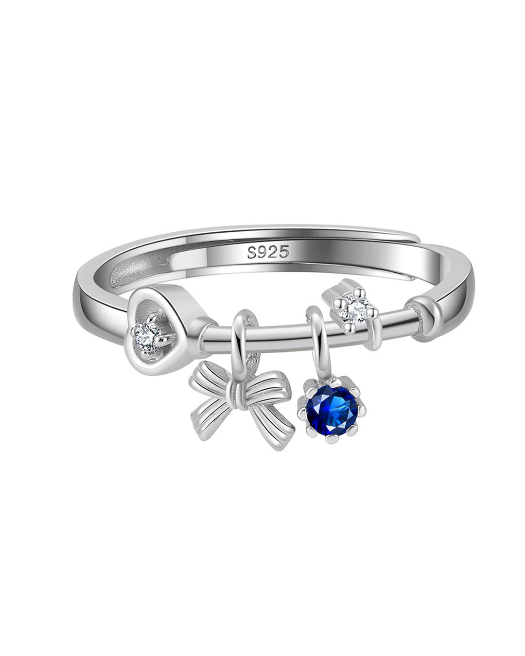 JOUXETTE RING - RHODIUM PLATED 925 STERLING SILVER, 5A CUBIC ZIRCONIA &amp; CREATED SAPPHIRE