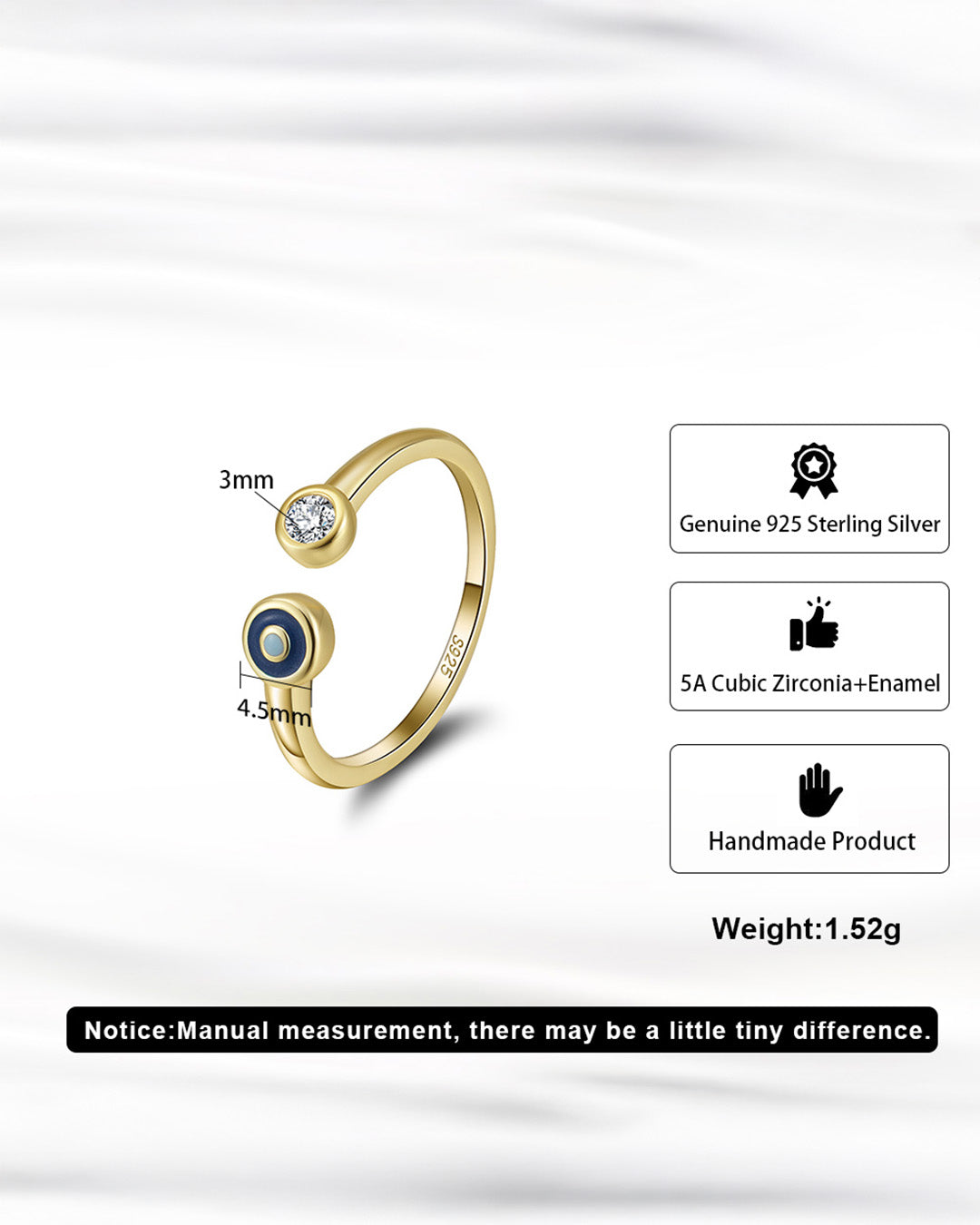 NÉA RING - 14K GOLD PLATED 925 STERLING SILVER, 5A CUBIC ZIRCONIA &amp; ENAMEL