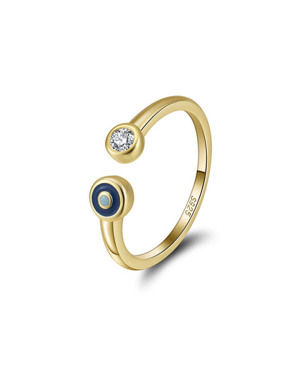 NÉA RING - 14K GOLD PLATED 925 STERLING SILVER, 5A CUBIC ZIRCONIA &amp; ENAMEL